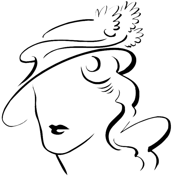 Lady in fashion hat vinyl sticker. Customize on line. Hats 049-0100